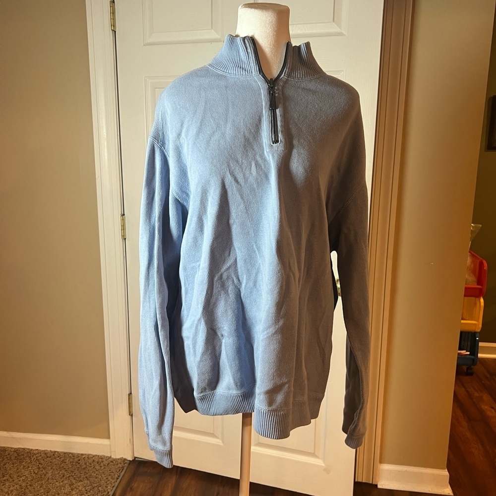 Tommy Bahama Sweater Mens Reversible Quarter Zip Blue/Gray Casual Heavy * READ*